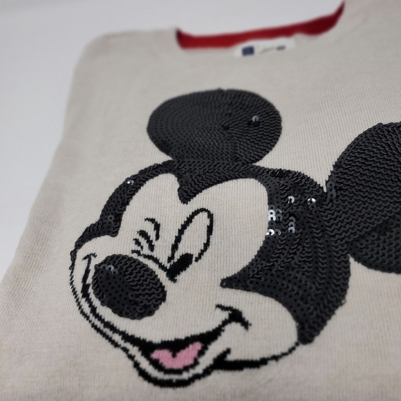 GAP X DISNEY COLLABORATION BEIGE SWEATER SEQUINS MICKEY MOUSE CHILDREN YOUTH XXL - Picture 4 of 13